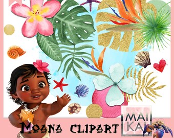 Moana Love Clipart, moana clip art, moana elements, moana ornament, vaiana clipart. instant download
