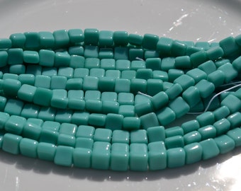 Turquoise 6mm square Czech Glass Beads 25