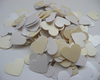Wedding confetti hearts - White - Ivory - Paper hearts - 200 die cut hearts - paper heart confetti - weddings