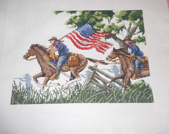 Finished counted cross stitch ready to frame. Freedom Charge!