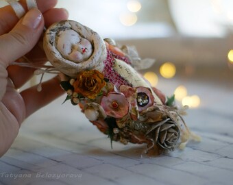 Vintage doll, Spun cotton ornament, Spun cotton figure, scrap doll