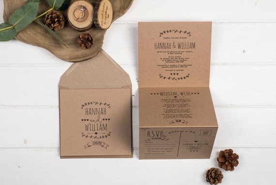 Rustic Wedding Invitation - Double-Folded Brown Kraft (portrait)