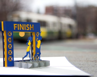 Running Pop Up Card, Marathon Card, Racing Card, Milestone Card, Goal Card, Foot Race Card, Finish, Line Card, Boston Marathon Card