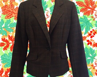 Vintage 80's Barry Bricken Blazer • Plaid Wool Blazer • Shades of Brown with Gold & Burgundy • Preppie Perfect