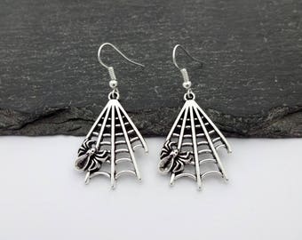 Spider Web Earrings, Halloween Earrings, Charm Earrings, Spider Jewellery, Halloween Jewellery, Halloween Jewelry, Spider Jewelry, Gothic