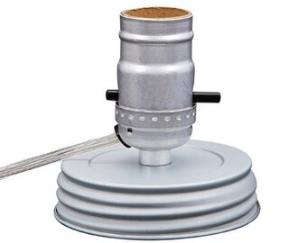 DIY Mason Jar Lamp Kit, Adapter for Wide Mouth Mason Jar, Silver Finish, Silver/Clear Cord