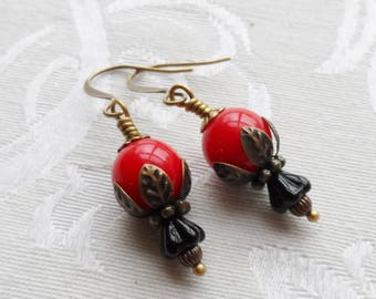 75% Off Clearance Sale, Blossom Earrings, Red and Black