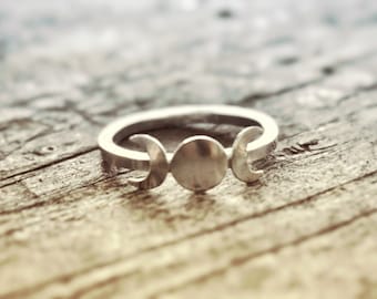Moon phase Ring, Triple Goddess Ring, Goddess Jewelry, Wicca Ring, Wicca Jewelry, Lunar Phases, Crescent Moon Ring, Full Moon, Boho Ring