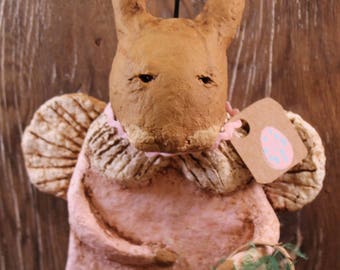 Primitive Easter Bunny Angel, OOAK, handmade paper mache, Primitive Easter