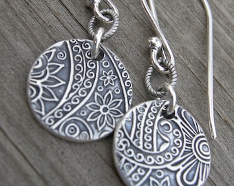 Sterling Silver Paisley Link Coin Earrings PMC