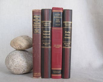 Vintage Textbooks, Decorative Books, Book Bundle, Shabby Book Stack, Home Staging Books, Wedding Centerpiece, Farmhouse Books, Black and Red