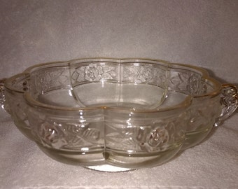 Vintage Clear Glass Bowl with Raised Flower Pattern on bottom