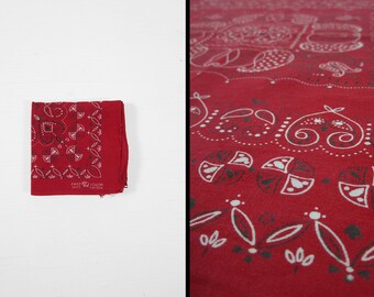Vintage Red Elephant Bandana Trunk Up Turkey Red Retro Print 1960s Fast Color Handkerchief