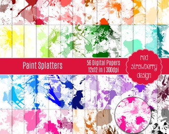 75% OFF Sale - 56 Digital Papers - Paint Splatters - Instant Download - JPG 12x12 (DP282)