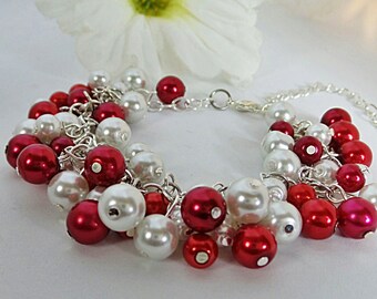 Delta Sigma Theta Sorority Cluster Bracelet, DST Bracelet, Red and White Bracelet, Sorority Bracelet, HBCU Jewelry, Chain & Link Bracelet