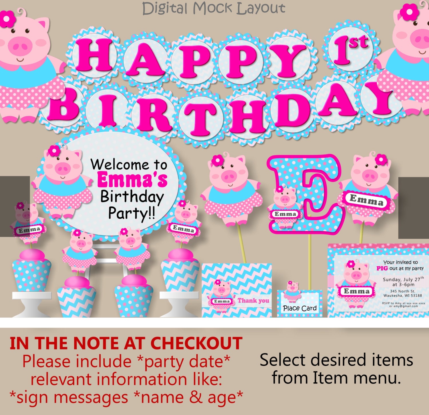 Baby Girl Pig Birthday Party Supplies Baby Shower