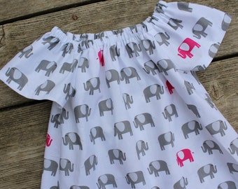 Girl's Toddlers Elephant Print Flutter Sleeve Peasant Dress