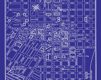 Vintage Map of Fort Worth Texas Blueprint Map Print Poster