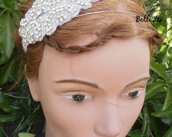 Wedding tiara with lace and rhinestones "Palmyre".