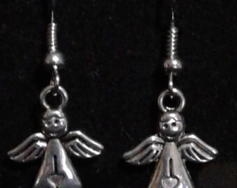Angel Charms Silver Tone Dangle Earrings
