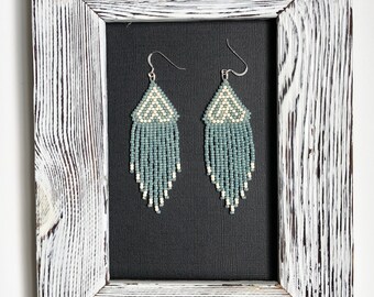 Pistachio & Cream , Handmade Earrings, Seed Beads , Unique Jewelry, Artisan Earrings,