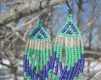 Blue and Green Native American Earrings