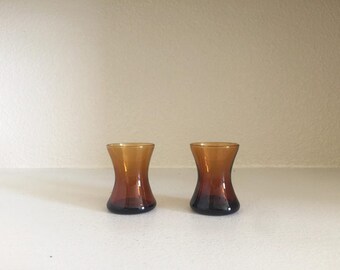 Set of 2 Vintage Mid Century Shot Glasses - Vintage Shot Glasses - Brown Shot Glasses - Vintage Barware - Bar Cart - Retro Shot Glasses