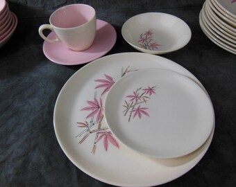 Pink Bamboo by Salem Dinnerware Set, 65 Pieces, Mid Century, 1950s-1960s