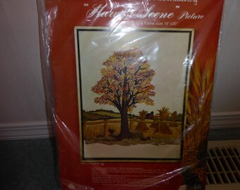 Vintage 1972 Paragon's Creative Crewel Stitchery HARVEST SCENE Kit 100% Pure Wool Yarn
