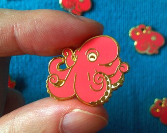 Octopus Enamel Pin (Red) - hard enamel pin, nautical pin, badge, enamel jewelry, kawaii octopus, cloisonne pins, brooch