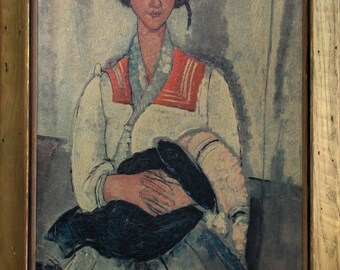 After Amadeo Modigliani, Gypsy Woman with Baby Oil Painting