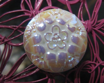 Plumeria Flower in Irirdescent Czech Glass Button 18mm