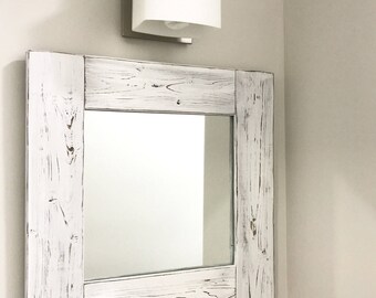Whitewash Mirror, Wood Mirror, Rustic White Mirror, Whitewash Framed Mirror, Bathroom Mirror, Whitewash Mirror, Vanity Mirror, Farmhouse