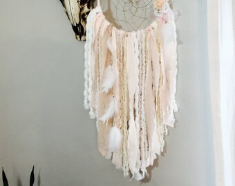 Blush Pink Dream Catcher, Dreamcatcher, Tapestry, Pink and Gold Baby Shower, Girl Nursery Decor, Wall Hanging, Boho Decor, Pink and White