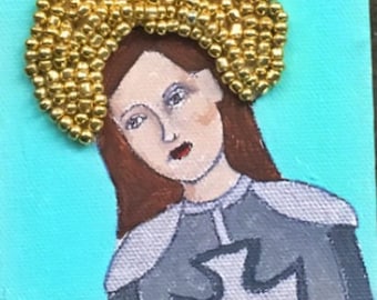 Saint Joan of Arc Patron Saint of Soldiers Small Original Painting
