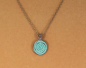 Spiral jewelry, labyrinth spiral pendant necklace, bronze spiral necklace, gift for her.