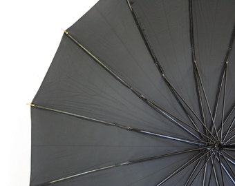 Mid century umbrella. Black umbrella, women, classic mid century umbrella, lucite handle, made in USA.