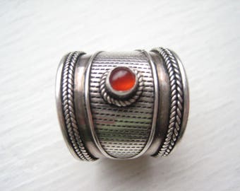 Vintage sterling silver cigar band ring, carnelian cigar band, wide sterling band, wide silver band, wide ring band, sterling silver band