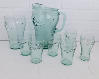 Vintage Coca Cola Pitcher and Glasses, Barware, Serving Pitcher, Coke, Coca Cola Collectibles