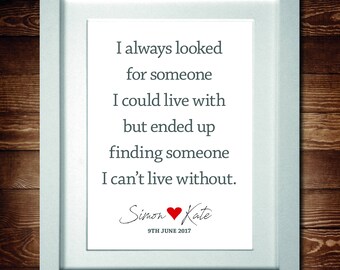 I can't live without you Valentine – Word Art Personalised Print* A4 (also available in A3) or PDF