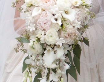 Blush and White Cascading Bridal Bouquet
