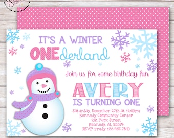 Winter ONEderland Snowflake Birthday Party Invitation DIGITAL OR PRINTED