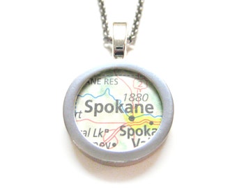 Spokane Washington Map Pendant Necklace
