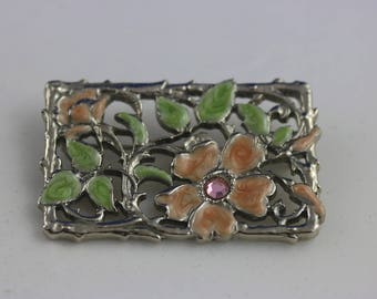 Vintage Floral Brooch, Flower Pin, Flower Brooch, Small Brooch, Rectangular Brooch, Rectangular Pin, Summer Jewelry, Mom Gift, Dainty Brooch