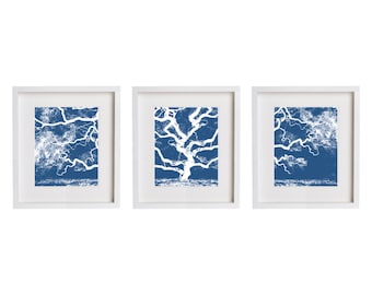 Three Prints - Blue Tree Print Set Wall Art - Set of 3