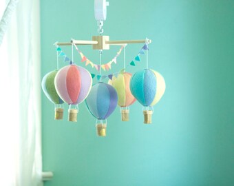Hot Air Balloon baby crib mobile, balloon nursery, travel theme nursery, baby shower gift