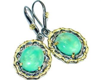 Moss Prehnite, Sterling Silver Earrings - weight 5.70g - dim L - 1 3 8, W - 5 8, T - 3 16 inch - code 20-gru-16-61