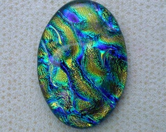 28x39mm Dichroic Glass Cabochons - Gold/Teal Lava Color - A38