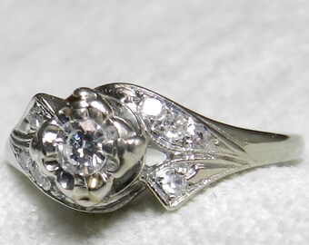Vintage Engagement Ring Diamond Ring 14K White Gold Diamond Art Deco Orange Blossom Engagement Ring Vintage Antique Diamond