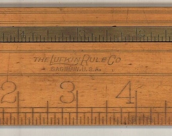 Lufkin vintage folding ruler caliper brass boxwood tool measuring Saginaw antique carpenter pocket